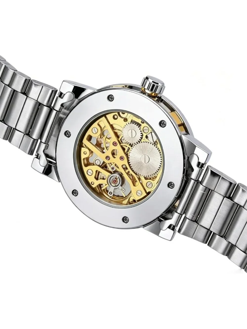 Vintage-Inspired Mechanical Skeleton Watch with Diamond Accents & Floral Design